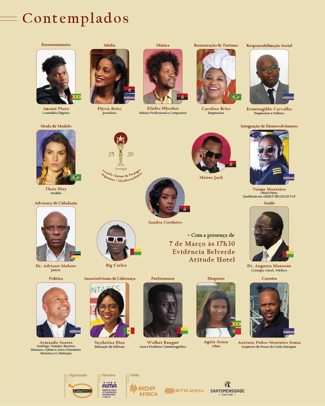 PRÉMIOS “CHARME & PRESTÍGIO CELEBRAM O MÉRITO DE MIGRANTES E AFRODESCENDENTES